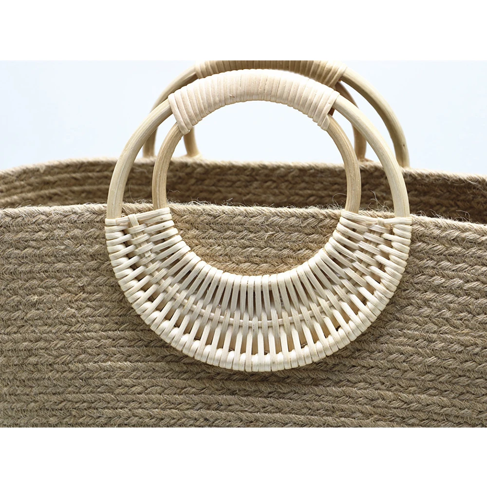 Borse da spiaggia tessute in corda per le donne borse rotonde in vimini con manico in Rattan borsa a cesto grande estiva 2023 pochette da viaggio Shopper