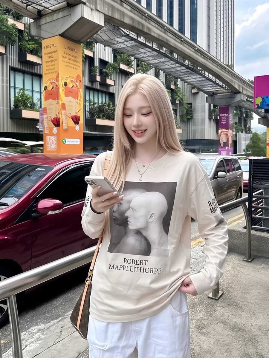 Yao Fashion 26aw Saint Tops New Vintage Outdoor Hip Hop American Graffiti Tees Casual Robert Mapplethorpe Autumn T-shirt for Men