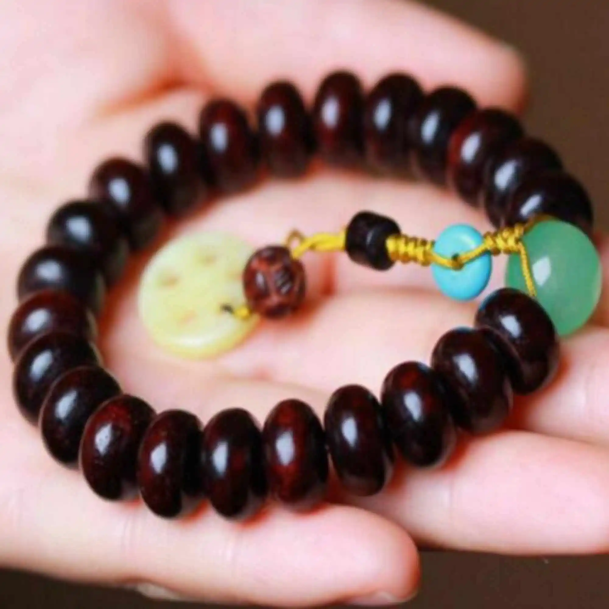 Abacus red sandalwood Diy Green lotus root bracelet Bless Colorful Wear Trendy Women Teens Artisan Prayer