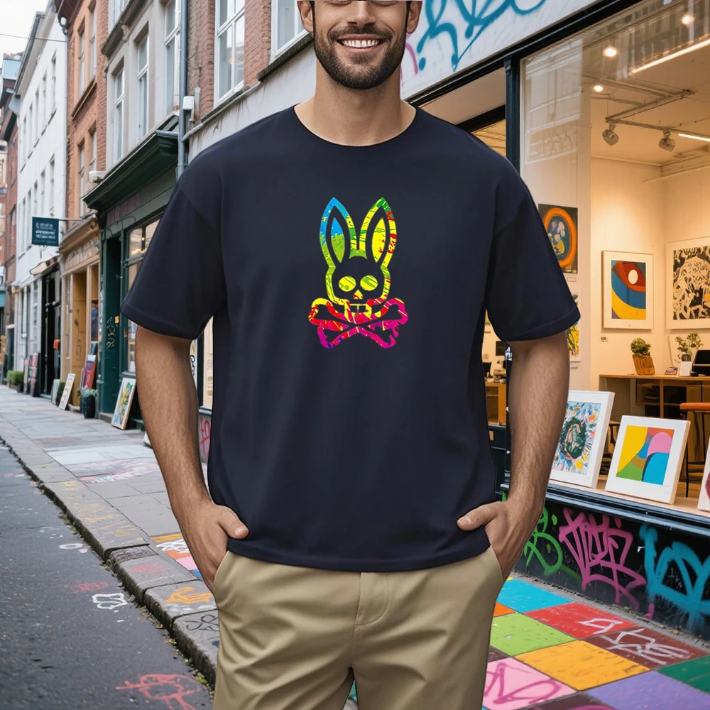 

New Summer Vintage Cotton Psychos Classic Bunnies Graphic T-Shirt Loose Round NeckT Shirts Men's Y2K Hip Hop Sports Tops Tees
