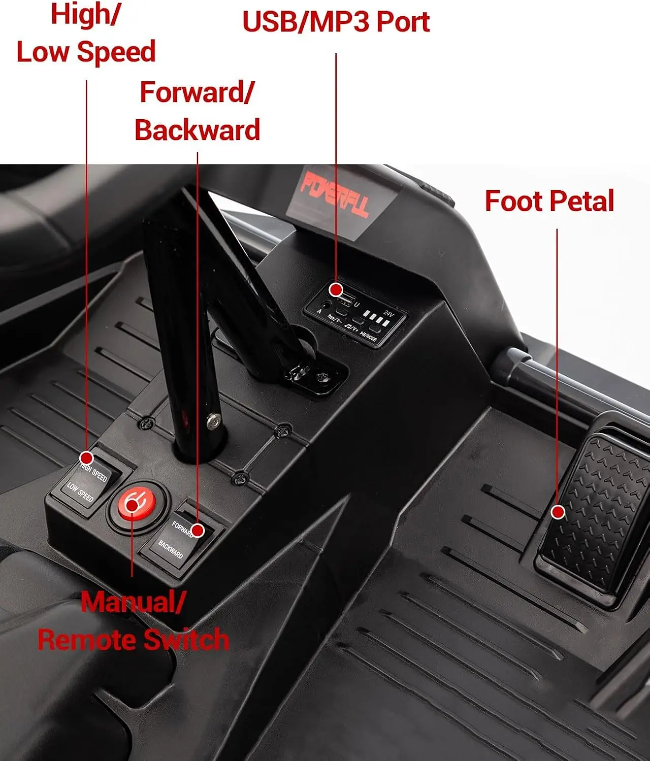 24V Kids Power 4 Wheels, 200W 4x4 Ride On Toy Electric Go Kart 4 Stoßdämpfer, verschleißfeste Räder, Musik, 4 Wheeler ATV