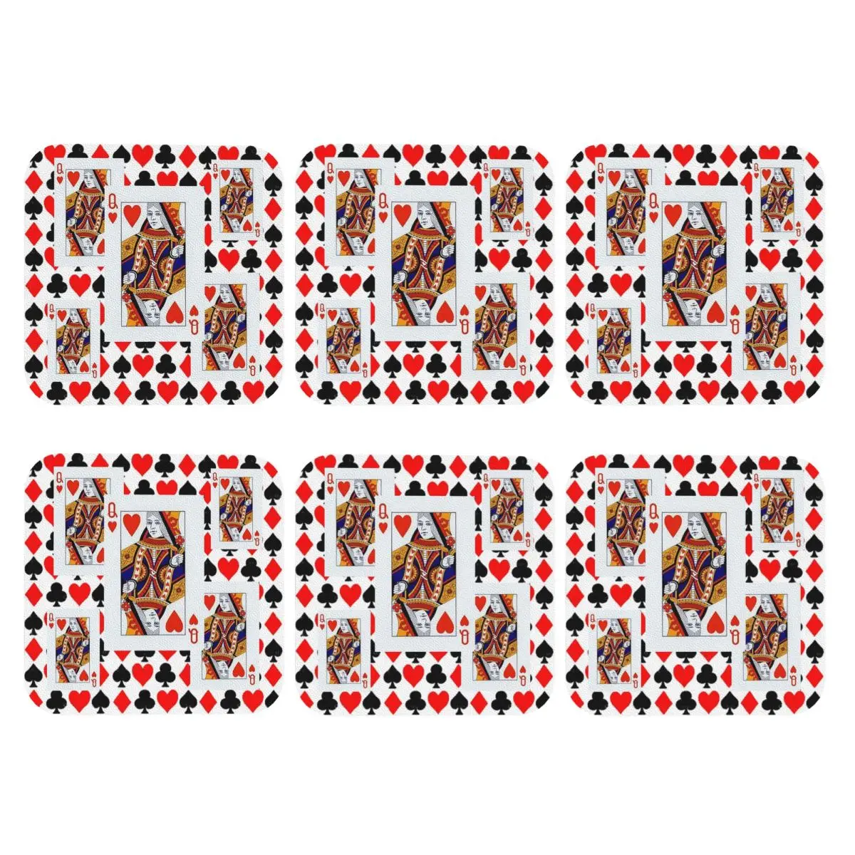 Queen Of Hearts Coasters PVC Leather Placemats Non-slip Coffee Mats for Decor Kitchen Dining Pads Set of 6
