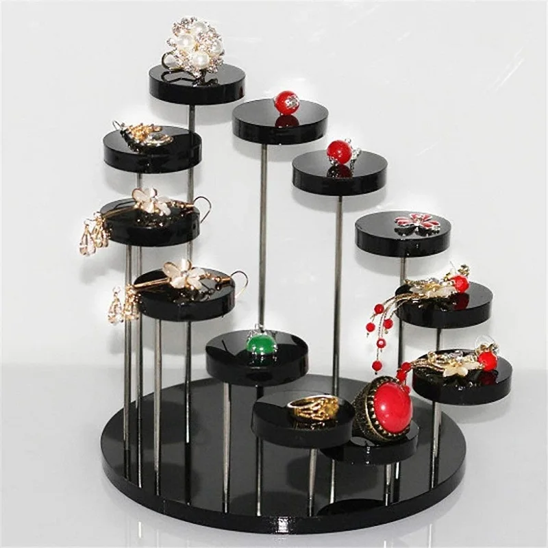 12-Layer Acrylic Jewelry Display Risers Earring Ring Holder Gemstone Doll Model Showcase Rack Clear Round Mini Figurines Stand