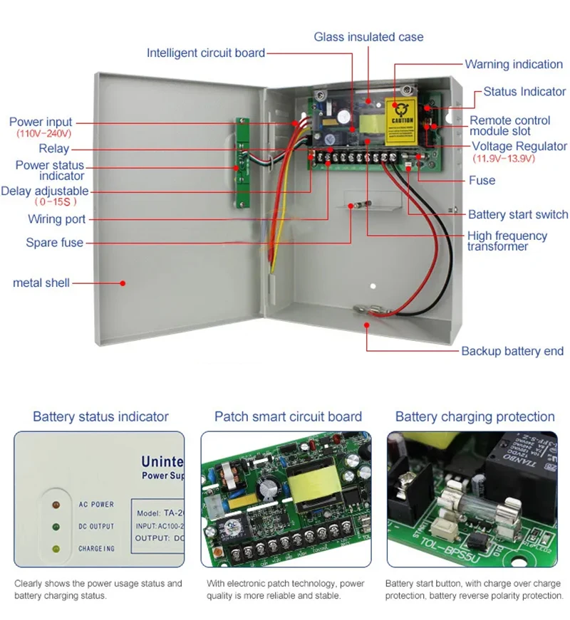 12V 5A UPS Backup Power Supply With LED 110-240V Switch Power Supply P07-L for Door Access Control System