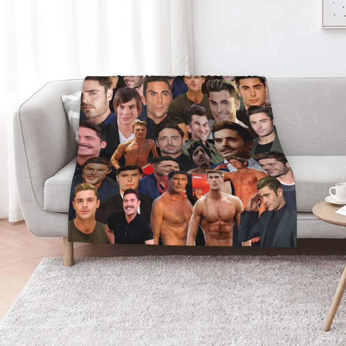 

Zac Efron Photo Collage Throw Blanket Flannels Weighted funny gift warm for winter Blankets