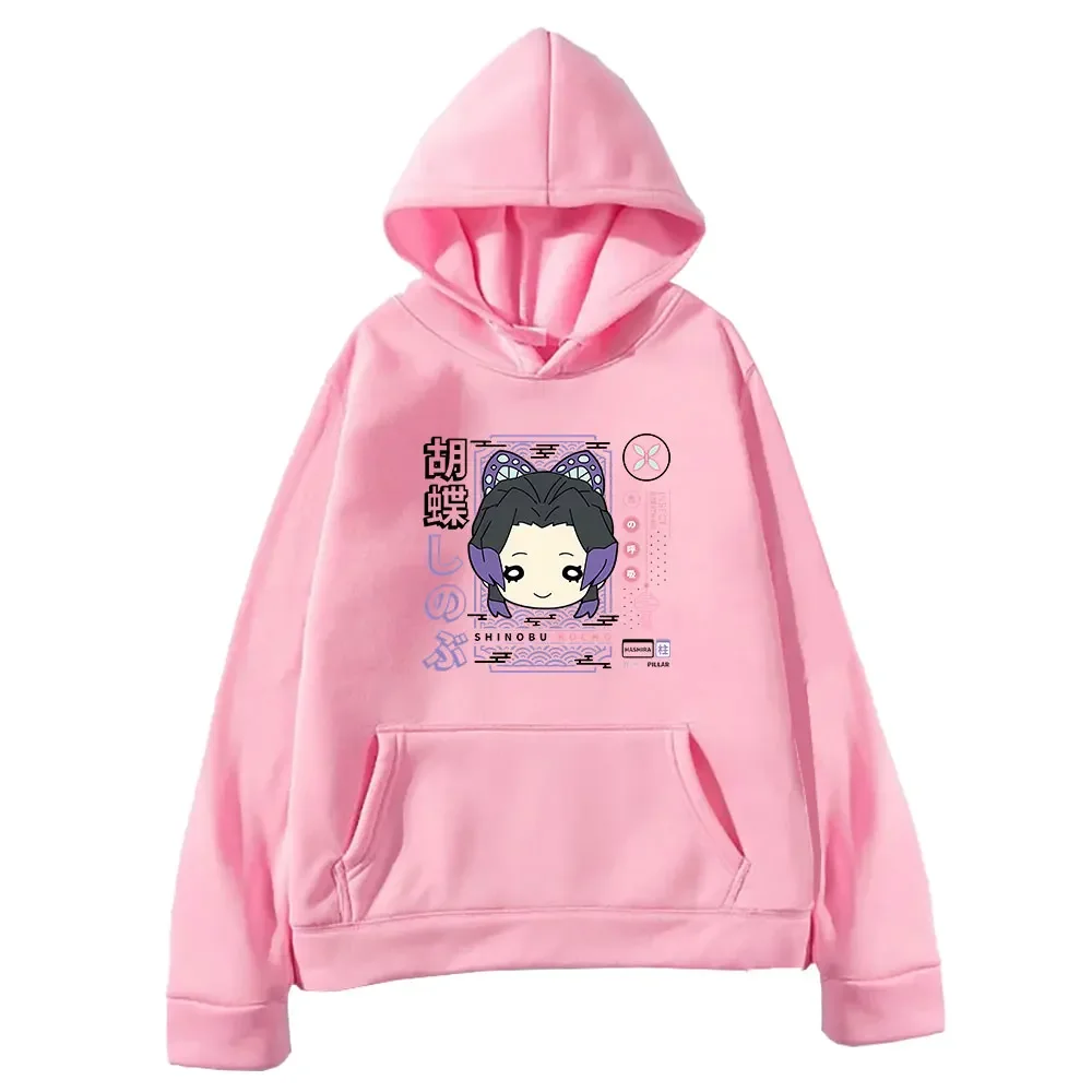 Cute Kochou Shinobu Demon Slayer Anime Hoodies For Women Men Kawaii Cartoon Print Long Sleeves Warm Fleece Sweatshirts Clothing