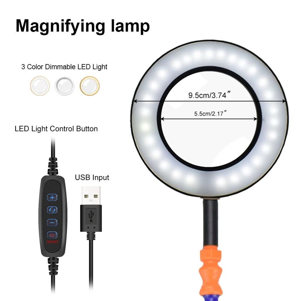 Welding Repair Workbench 3X Magnifier with LED Light Soldering Station Holder Adjustable Clamp for Reading Work/PC Board/Welding - view 3