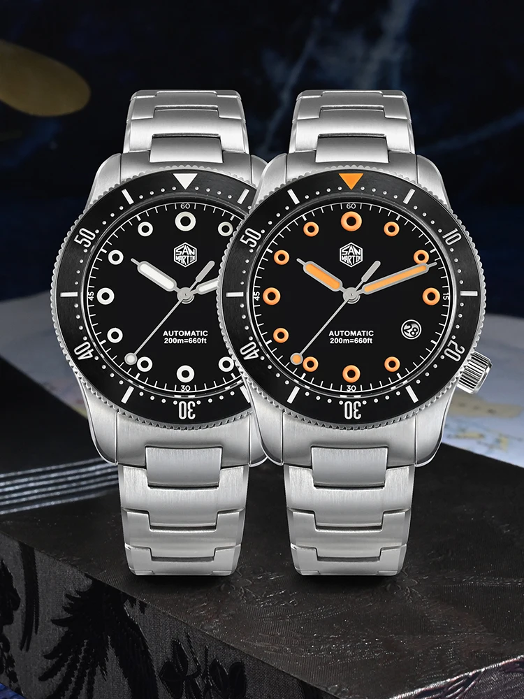 San Martin 39.5mm YN55 Diving Watches Men Automatic 20Bar Waterproof 4H Date Window Sapphire BGW-X1 / Orange Lume Relogio SN0142