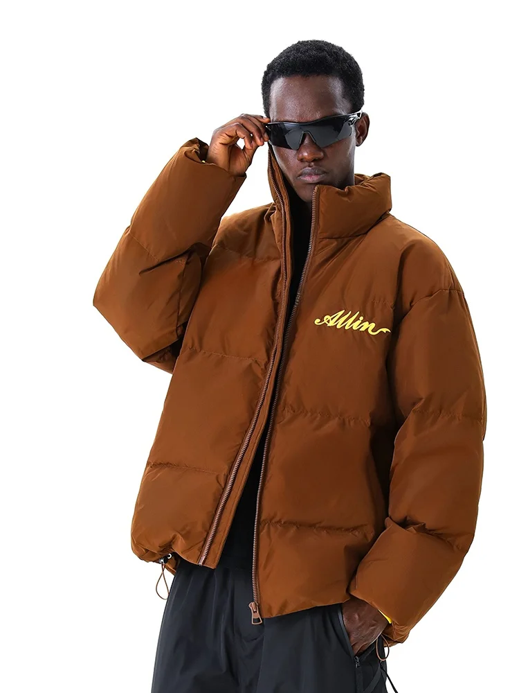 

MMOPTOP Men's Thiened Winter down Jaet Warm Stand Collar Loose Fit Embroidery Outerwear Youth Faion Daily Wear