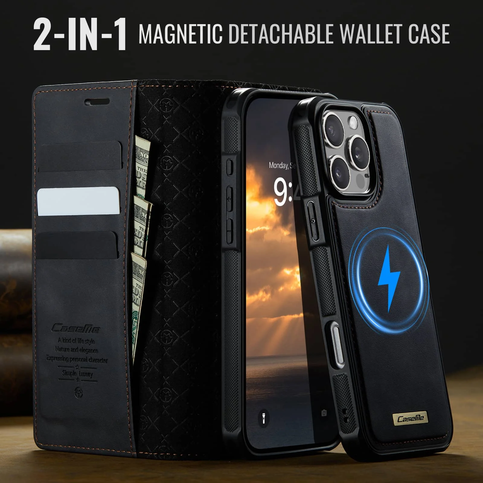 For iPhone 16e 16 15 14 13 12 11 Pro Max Detachable Wallet Case Compatible with Magsafe, 2-in-1 PU Leather Flip RFID Blocking