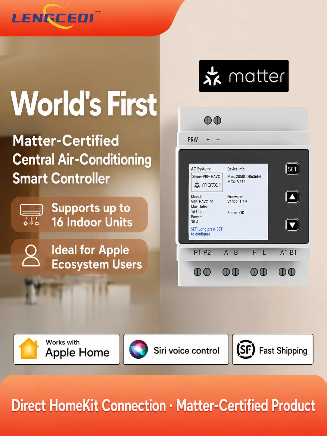 Matter Certified VRF Central Air Conditioner Smart Controller, Apple HomeKit Siri Alexa Google Home SmartThings, Multi-Zone HVAC