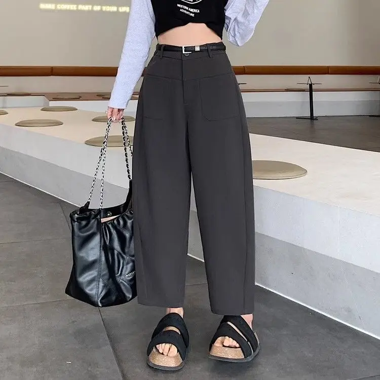 

New Gray Harem Pants for Women with Large Pocket Design Loose Casual and Versatile Carrot Pants Nine-point Small Sickle Pants