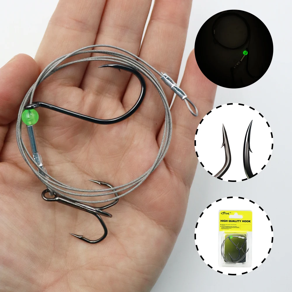 ZYZ 1PC Fishing Stinger Rigs Single J Hook with Treble Hooks 49 Strands Steel Line Live/Dead Bait Rigs Ideal For Catfish Snapper