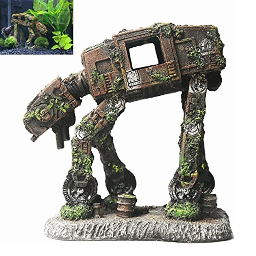 Robot Dog Shape Aquarium Landscape Decoration Simulation Fish Tank Decoration Resin Crafts Environmental Pet