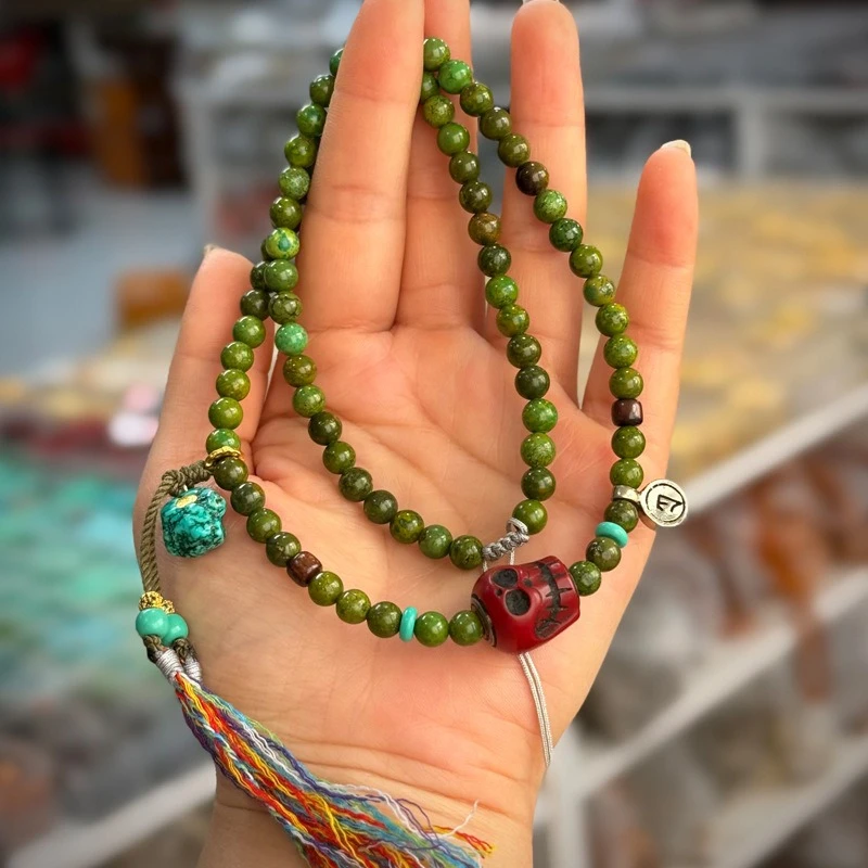 Natural raw ore turquoise play jumper chain Tibetan style material ware A Dull copper card accessories vintage collarbone chain