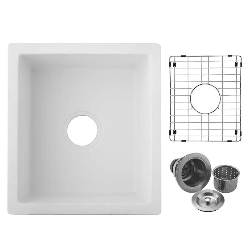 

18" x 16" Undermount Bar Sink with Grid & Strainer, Quartz Material, Perfect for Kitchen or Wet Bar Use