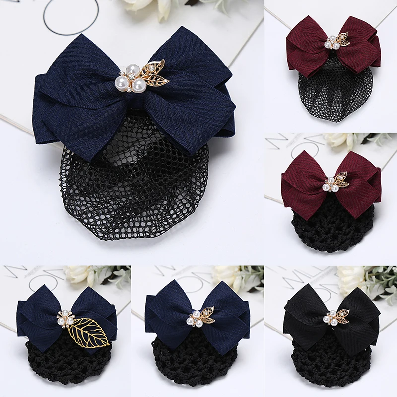 Professional Head Flower Hotel Nurse Bank Lady Net Bag Bowknot Stewardess Hair Net Clip Hair Accessories Headwear