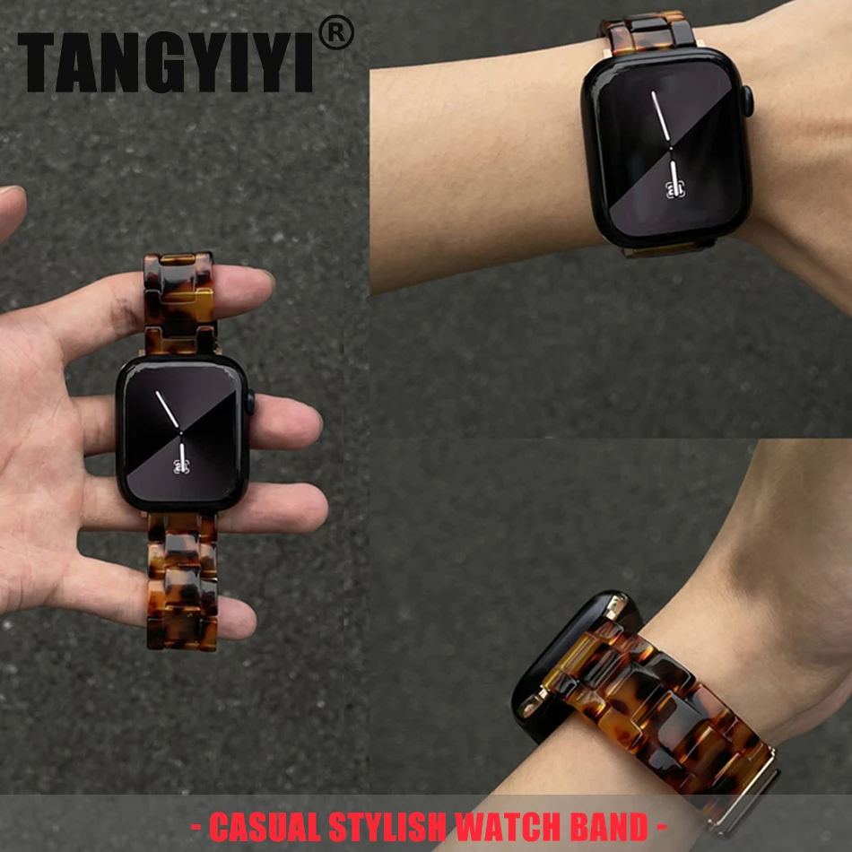 

Amber Tortoiseshell Resin Strap For Apple Watch Series S11/10/9/8/7/6/5/4/SE/Ultra 2 Watch Band iWatch 49/46/45/44/42/41/40/38mm