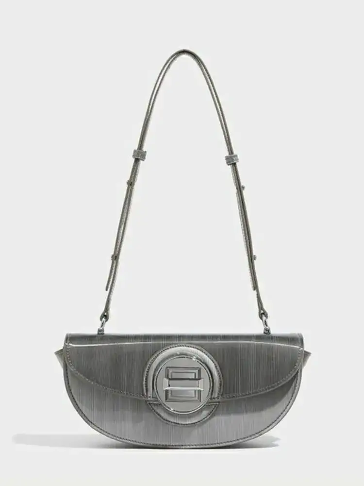 

Bloom Sweet Cool Sier Underarm Women Vintage Leather Half Moon Messenger Bag Purse Ladies Retro Elegance Shoulder Bags