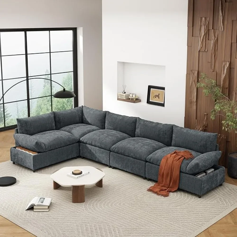 

115.5" Modular Sectional Sofa,5 Seat Couch Set,L Shaped Indoor Furniture with Plush Cushions,Living Room,Dark Gray Futon