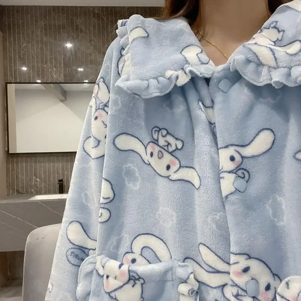 Kawaii Sanrioed 2 szt. Cinnamoroll piżama garnitur Homewear koralowy polar miękki kardigan Melody topy zestaw spodni kobiety pluszowa bielizna nocna