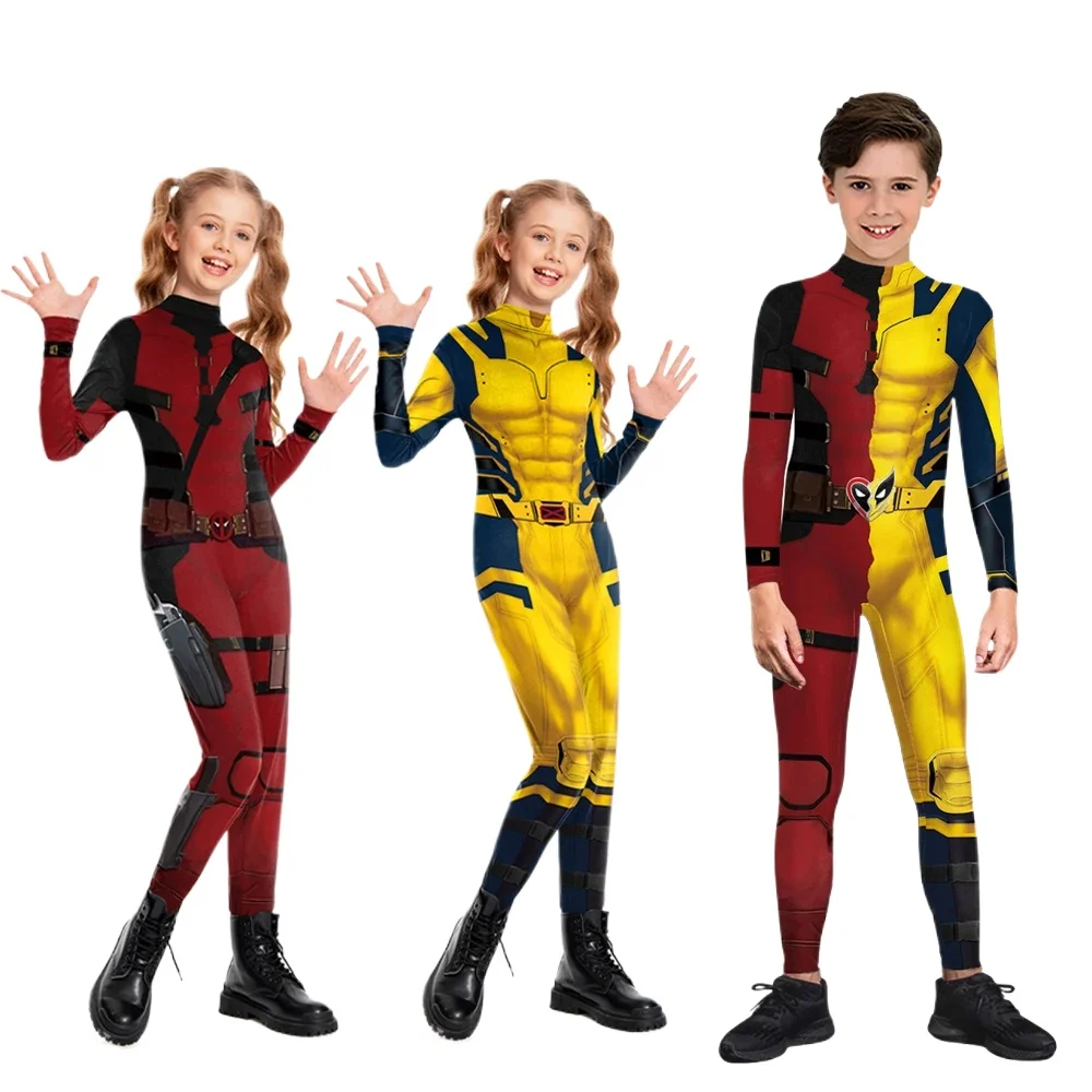 Kids Deadpool Wolverine Cosplay Costume Superhero Boys Girls Superhero Children Halloween Party Bodysuit Elastic Zenti Jumpsuits