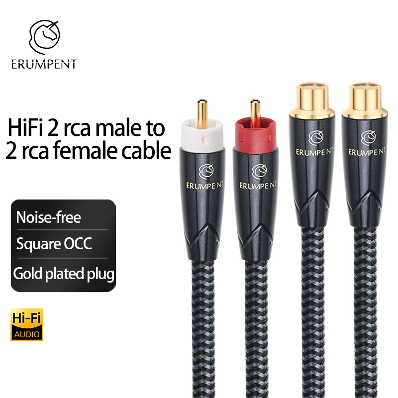 

HiFi RCA Extension Cable 2RCA to 2RCA Male to Female Square Core Copper with Gold Plated Connector Plug for Mixer Amplifier