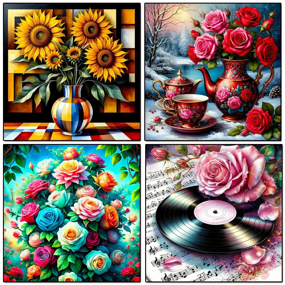DIY Diamond Painting Complete Kit Mosaic Cross Stitch Flower rose sunflower Full Drill Embroidery Wall Decorations Living Room