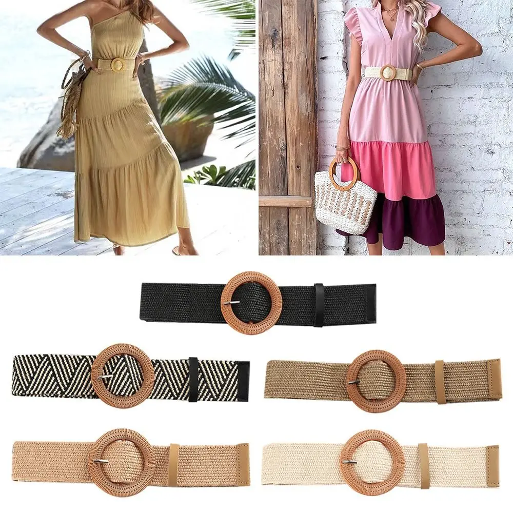 Fashion Casual Elastic Waist Belt Straw Belt Wide Braided Waistbelt