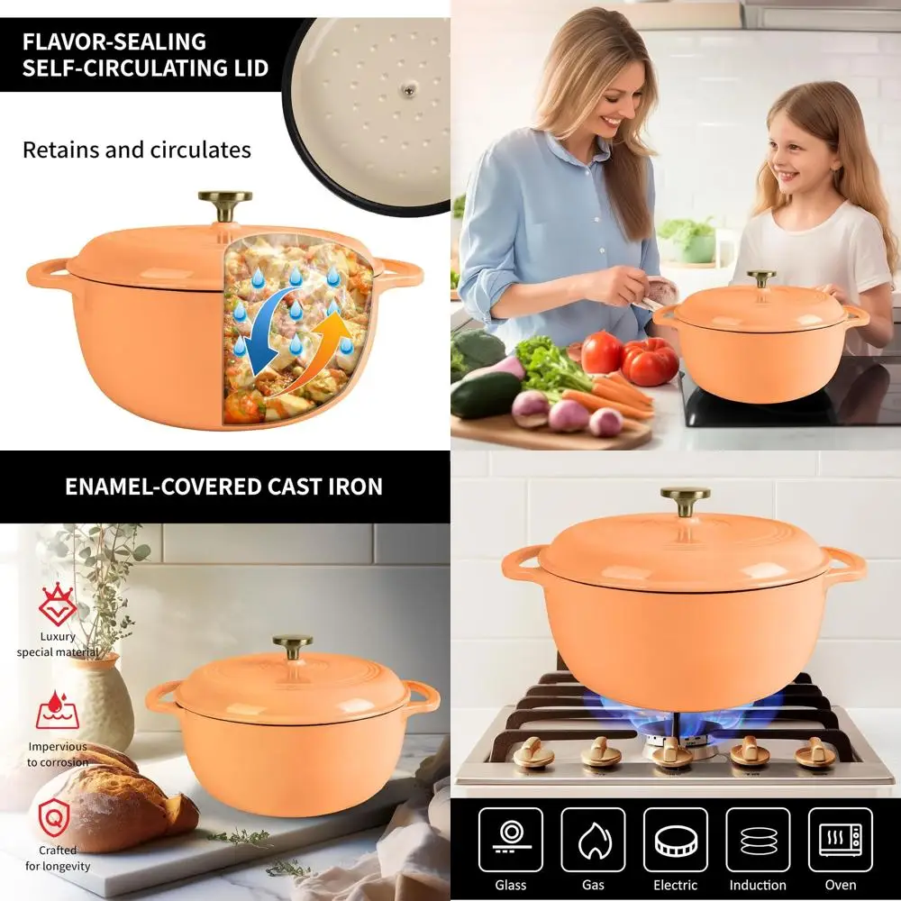 

Enameled Cast Iron Dutch Oven, 5.5 QT Oval, Non-Stick, Ideal for Sourdough, Bread, and Artisan Baking (Orange)