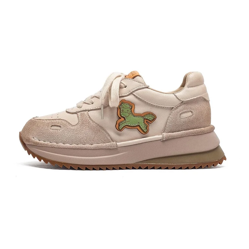 DRKANOL Women Casual Sneakers Mixed Colors Genuine Leather Shoes Spring Autumn Lace-Up Thick Sole Trend Shoes Zapatillas Mujer