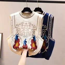 Dames Trui Vest Lente Herfst 2025, O-hals Borduren Gebreid Vest Mouwloos Jasje Koreaans Los Vest Trui Tank Top
