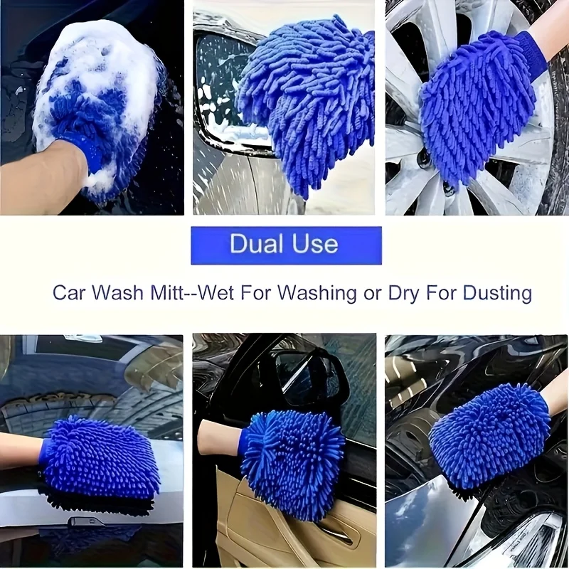 Value pack car care set equipped with super absorbent chenille sponge and chenille wash mitt, perfect for daily household car cl view 3