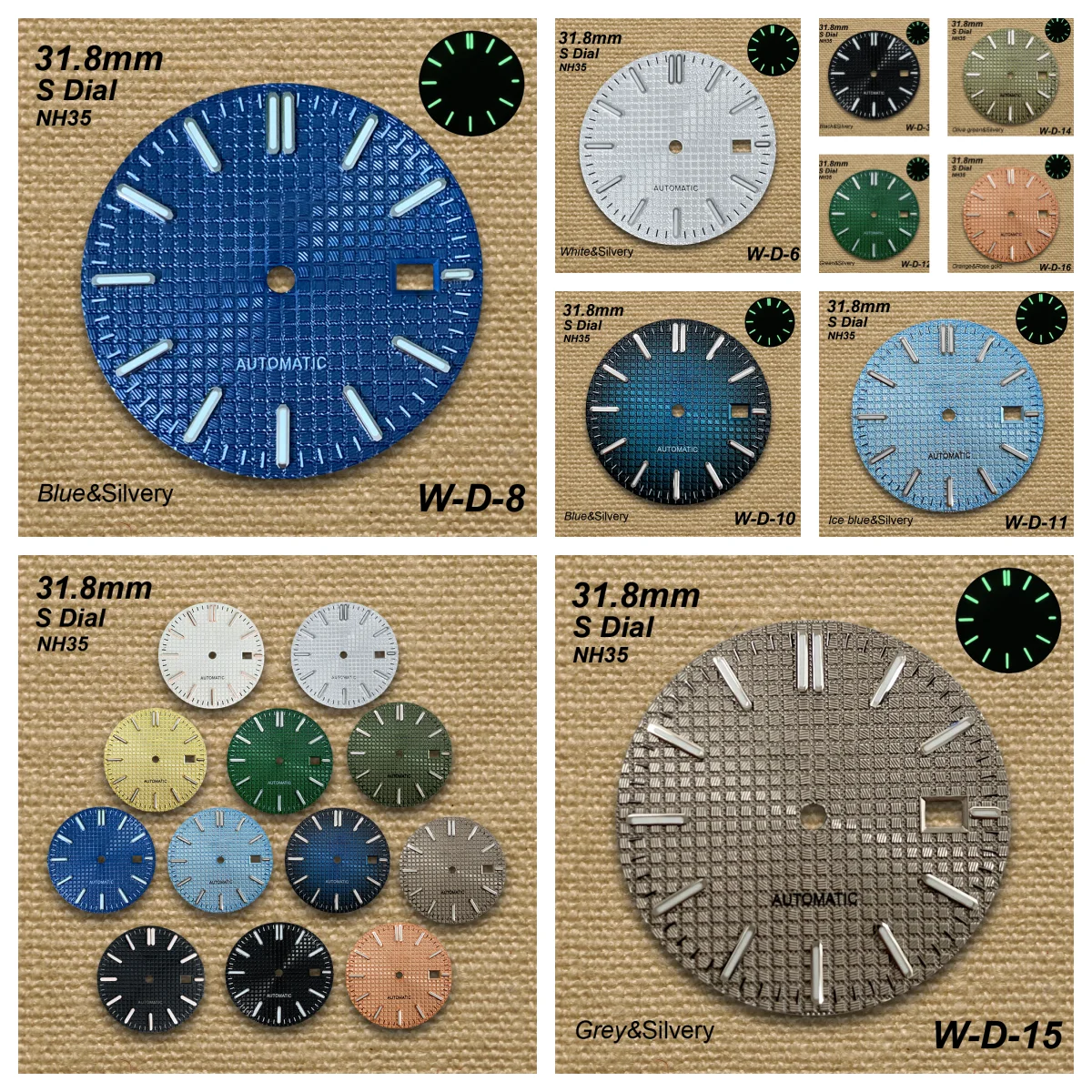 

31.8mm S logo oak Dial Suitable for NH35 Automatic Movement Green Luminous High Quality Watch Modification Accessorie