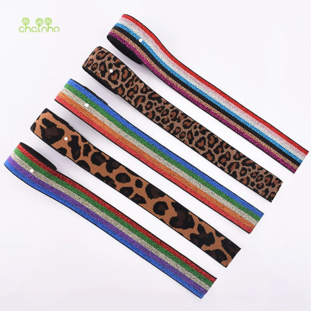 Chainho,Nylon Spandex Elastic Webbing Band,Leopard Print & Colored Stripes,Sewing Material,DIY Handmade Strap,Headband Accessory