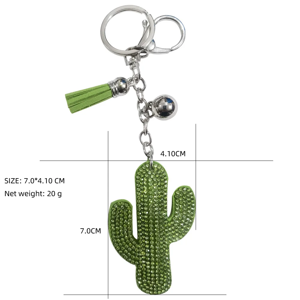 Fashion Creative Cactus Crystal Rhinestone Keyrings Key Chains Rings Holder Purse Bag For Car Lovely Keychains