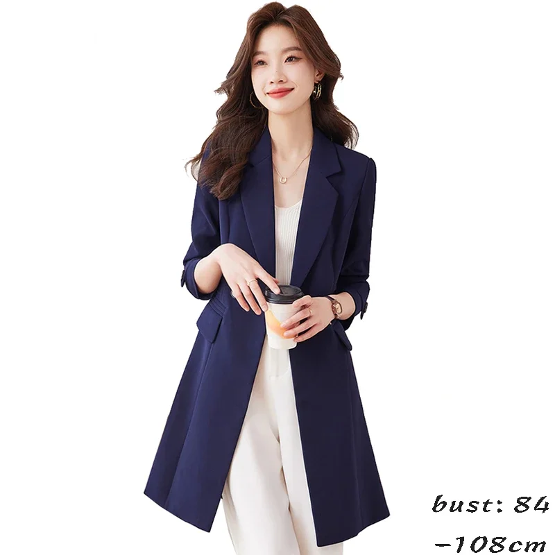 

High quality long long blazer for women jacket double breasted autumn winter 2023 elegant fashion clothes - blue brown red