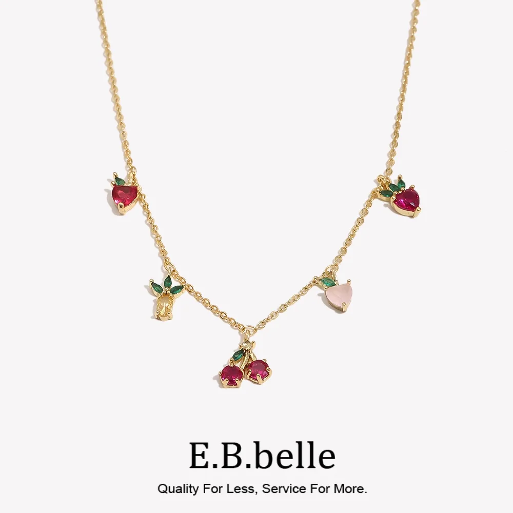 E.B.belle Summer Hot Cute Korean Fashion Jewelry 18k Gold Plated Cherry Grape Peach Multiple Fruits Charm Choker Necklaces Women