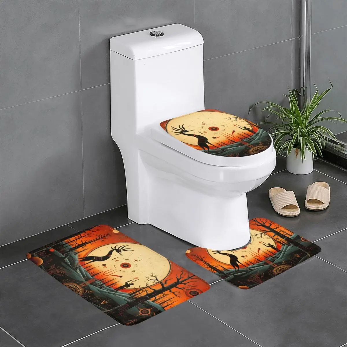 

Custom Kokopelli Bathroom Rugs Set 3 Pieces Non-Slip Aboriginal Tribal Pattern Toilet Bath Mat Sets