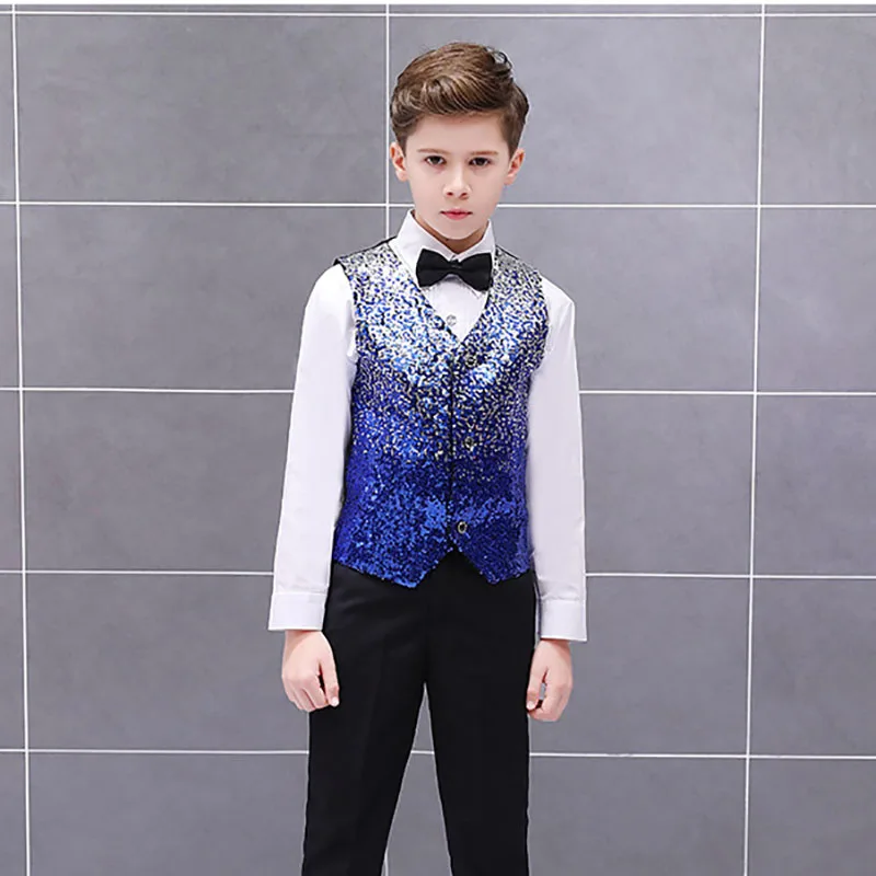 New Arrival Boy\'s Vest Changing Color  Fashion Shiny Sequin Suit Vest  For Wedding Party  For Boy