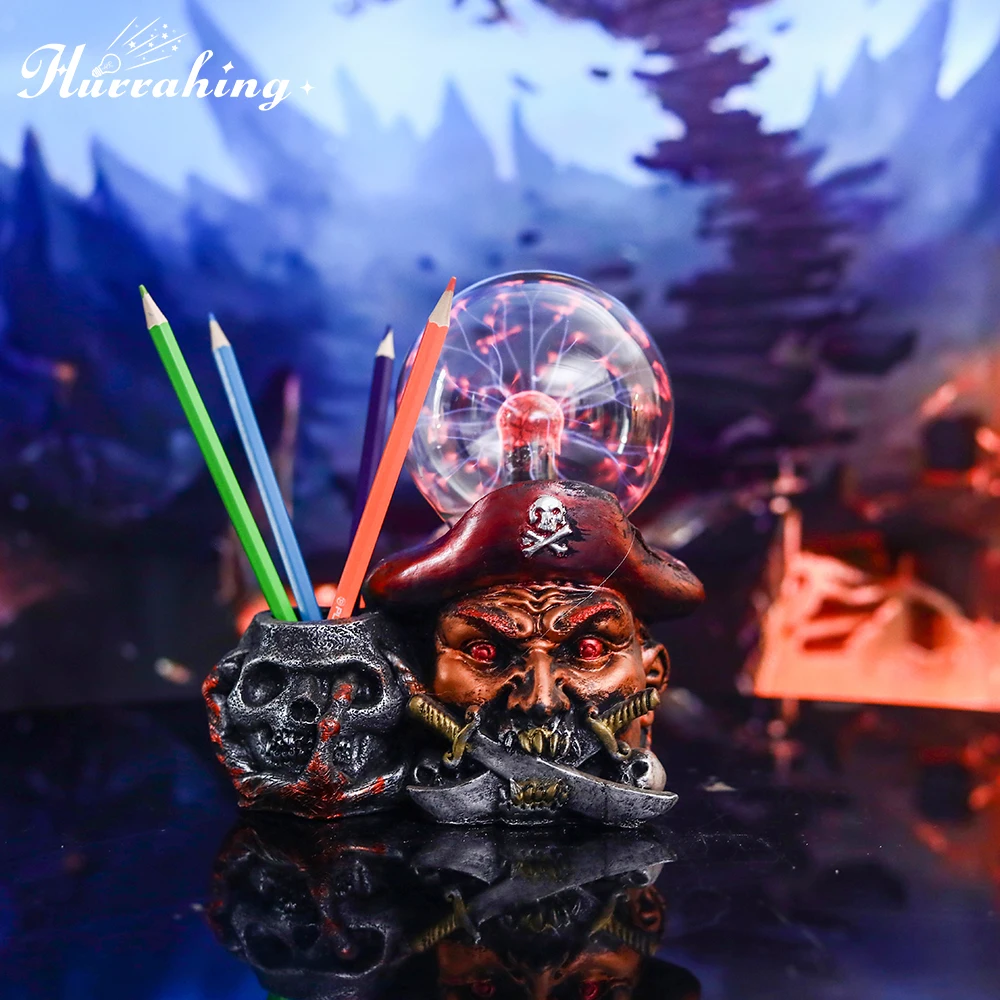 

Pirate Captain Pen Holder Crystal Plasma Light 4 Inch Glass Ball Touch Sensing Science Enlightenment Cool Decoration Ornament