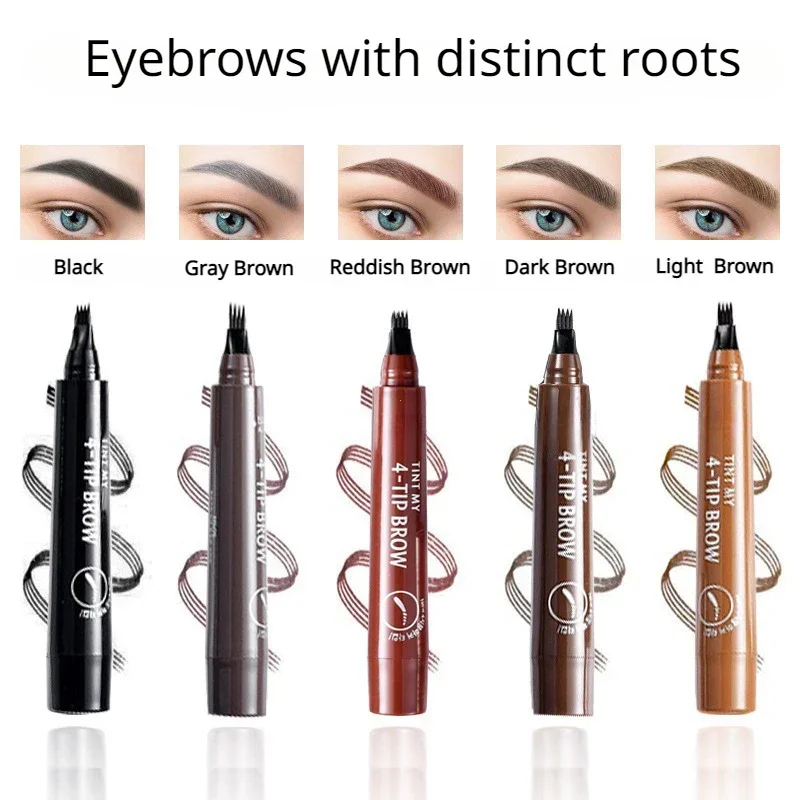 5 Colors Microblading Eyebrow Pen Waterproof Liquid Eyebrow Pencil Long Lasting Eyebrow Tattoo Pen 4 Oints Brow Pen Cosmetics