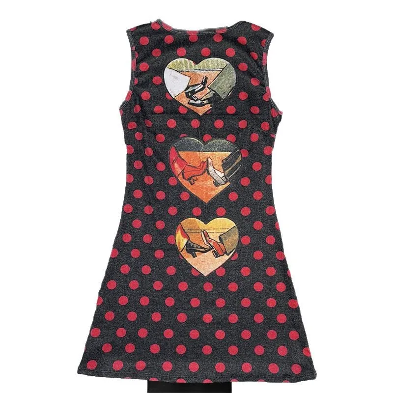 Y2K Polka Dot Vest Dress European American Retro Elegant Slim Fit Versatile