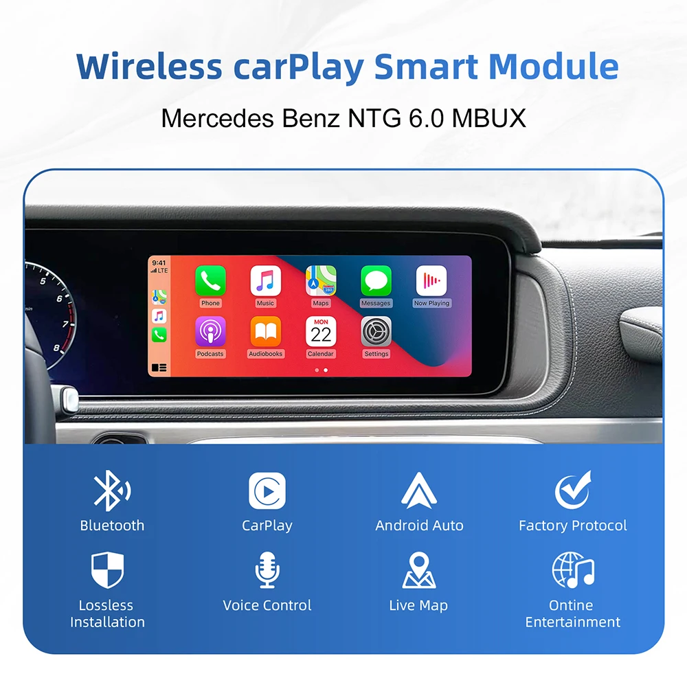 Wireless Carplay Android Auto Retrofit Kit For Mercedes Benz NTG 6.0 MBUX System 2019+ OEM Screen Upgrade Decoder Box