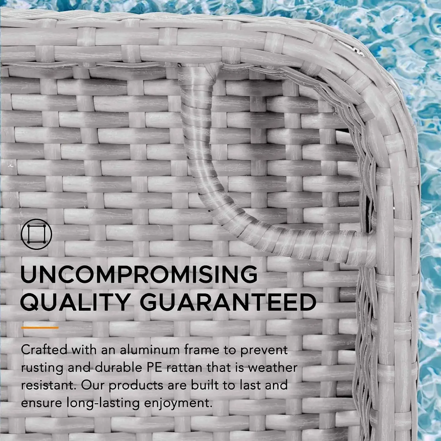 Wicker Floating Tray 36x24 in. Aluminum Frame Pool Accessory - Swimming Floating Serving Tray for Drinks, Snacks