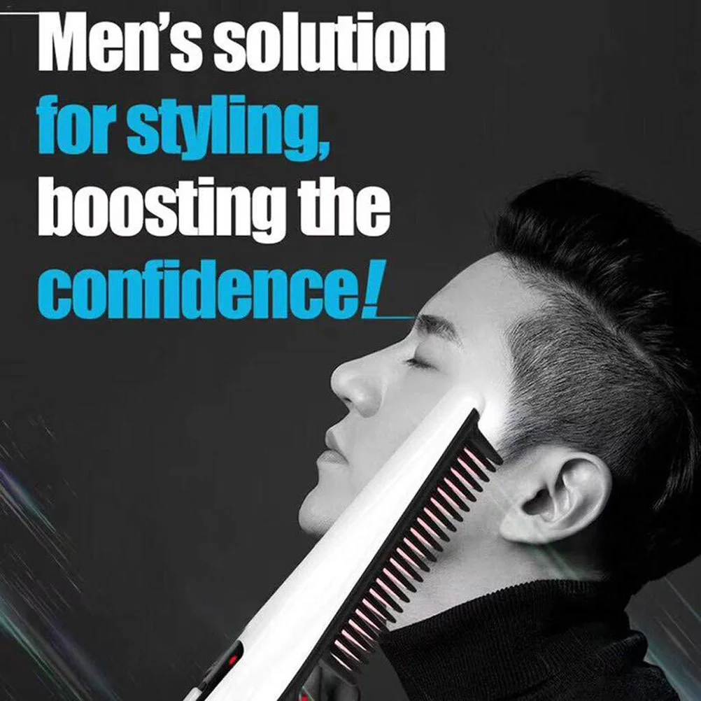 

1pc Electric Beard Comb Hair Straightening Comb Portable White Quick Heat Styling Safe Rubber