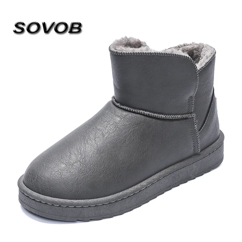 

Classic Gray Men's Winter Shoes Ankle Boots Warm Plush Snow Boots For Men Comfortable Leather Platform Boots Men botas de hombre