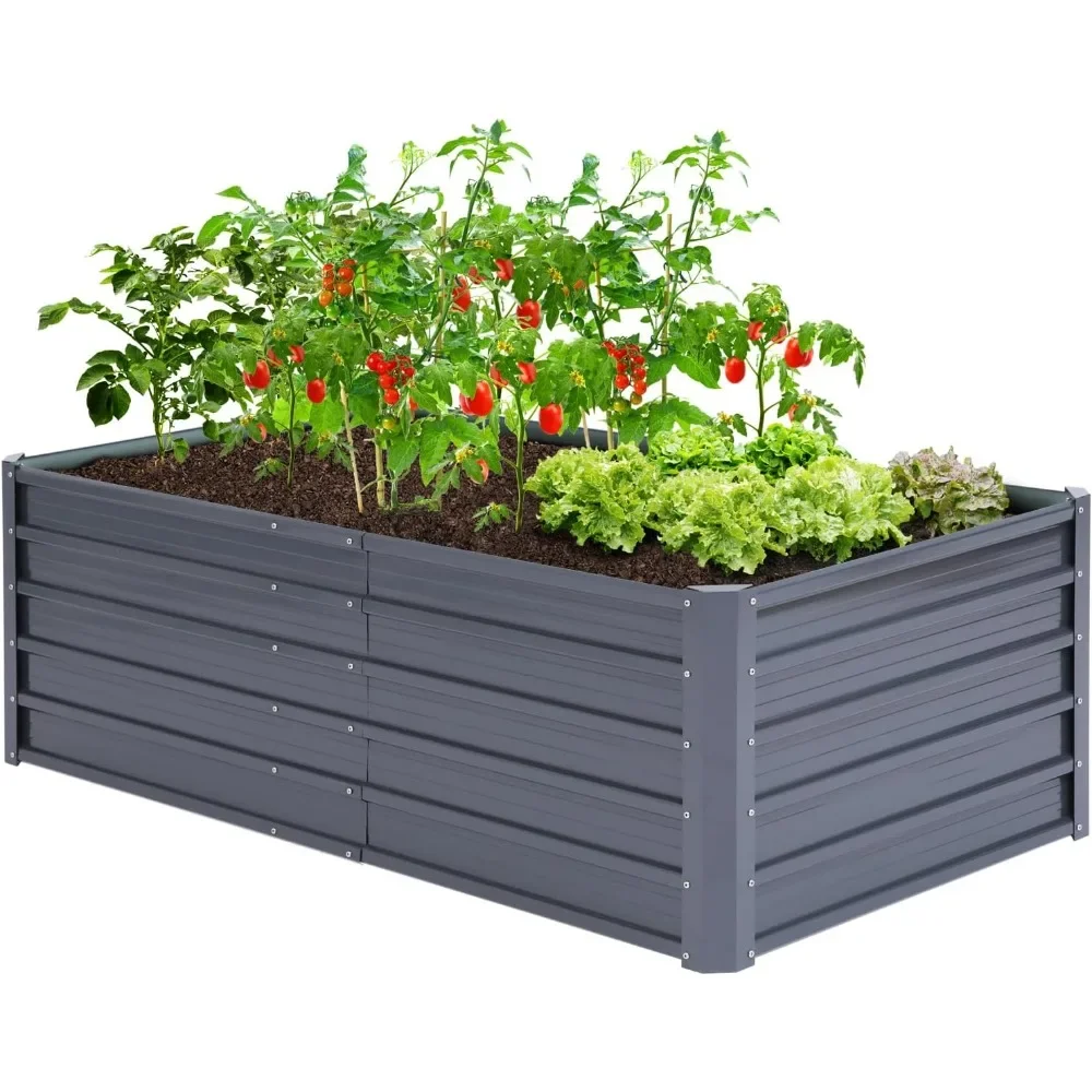 

L # Metal Elevated Garden Bed Outdoor 6x3x1.9 Foot Reinforced Galvanized Anti Rust Steel Vegetable Flower Pot, Plant Elevated Be