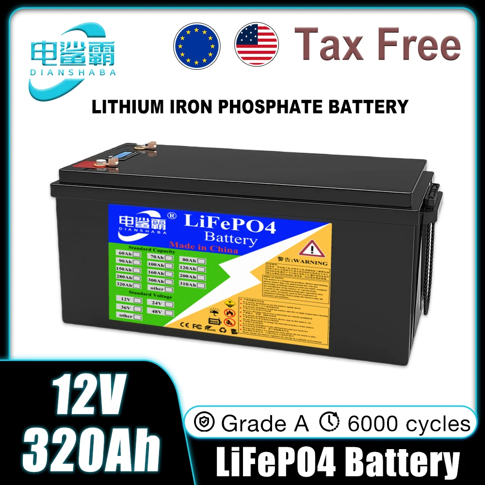 

Grade A 6000 cycles 12V 100Ah 200Ah 280Ah 300Ah 320Ah LiFePO4 Battery Pack With Charger Grade A Built-in BMS for RV