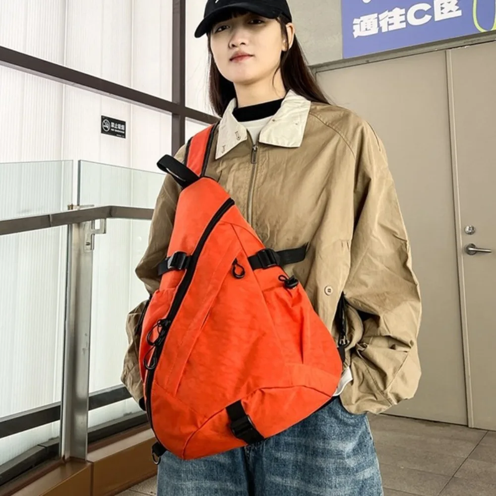 Solid Color Men's Chest Bag Multiple Pockets Large Capacity Oxford Cloth Shoulder Bag Korean Style Adjustable Shoulder